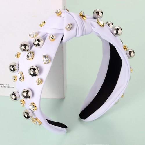 MOLOCH Disco Ball Headband for Women - 70s 80s Mirrorball Knotted Top Knot Headband, Silver Western Concert Hair Accessory, New Year Gift