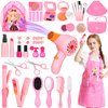 Hapgo Hair Salon Toys for Girls, 39 Pcs Pretend Play Makeup Toys Set, Beauty Play Hair Styling Kit with Blow Dryer, Barber Apron and Scissors Accessories Girls Toys for 3-9 Year Old