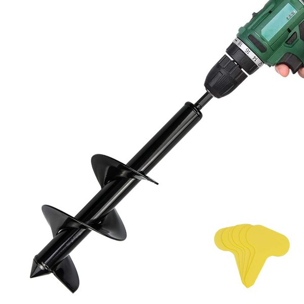 Auger Drill Bit - Garden Plant Flower Bulb Auger, 4" x 12" Easy Planter Garden Auger - Seedlings & Bedding Plant, Umbrella Hole Digger Solid Shaft Auger, Post Hole Digger for 3/8” Hex Drive Drill