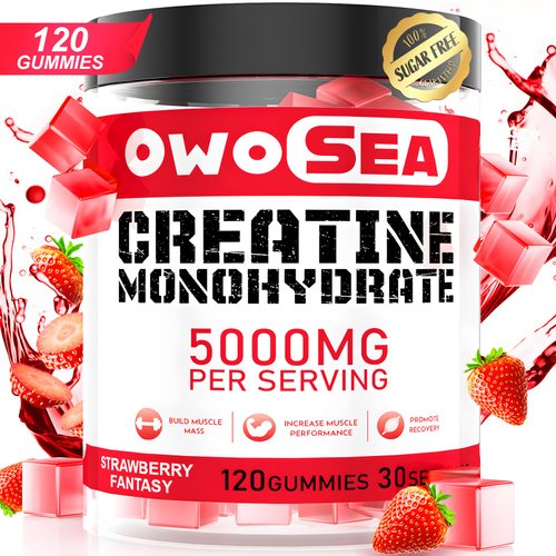 Creatine Monohydrate Gummies for Men & Women 5000mg Creatine Monohydrate per Serving for Muscle Support Energy Boost 120 Count Chewable 5g Creatine Supplement Sugar Free Vegan (1 Pack, Strawberry)