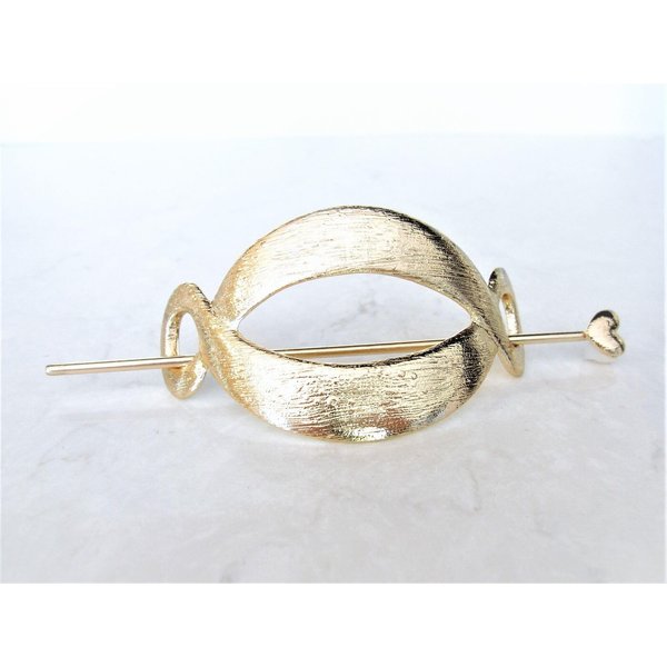 Gold metal art deco heart hair slide stick clip barrette