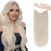 Sunny Wire Human Hair Extensions 100g Platinum Blonde Human Hair Wire Extensions Blonde Fishing Line Hair Extensions Real Human Hair Straight Wire Hair Extensions for Long Hair 20inch