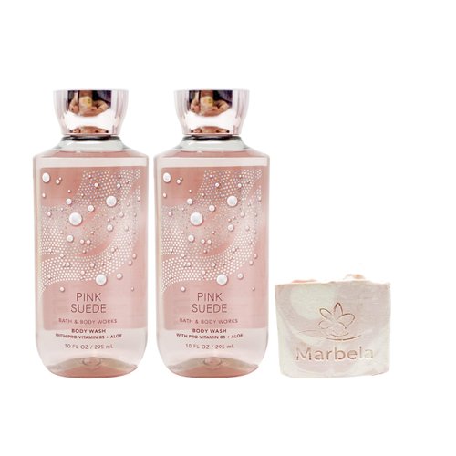 Bath & Body Works Pink Suede - Pack of Two - Body Wash With a Himalayan Salts Springs Soap.