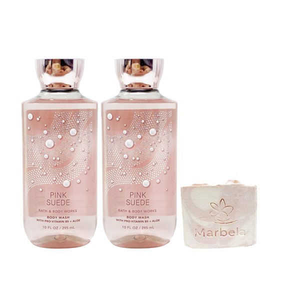 Bath & Body Works Pink Suede - Pack of Two - Body Wash With a Himalayan Salts Springs Soap.