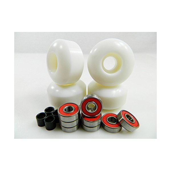 Skateboard Wheels with ABEC 7 Bearings and Spacers (White, 52mm)