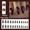 MISUD Medium Stiletto Press on Nails Almond Fake Nails Glossy Glue on Nails Black Red Ombre Acrylic Nails Goth Punk Artificial Nails Bling Gold Glitter Line Stick on False Nails with Design 24 pcs