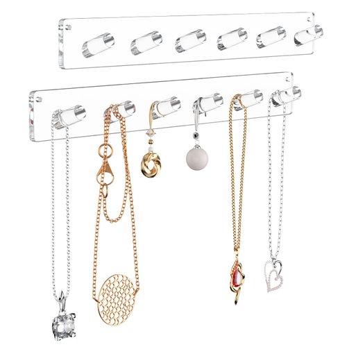 NIUBEE Wall Mounted Jewelry Stand Organizer, 2 Pack Acrylic Necklace Hanger, Bracelets Rings Bangles Display Rack,Best Gift for Girl Women