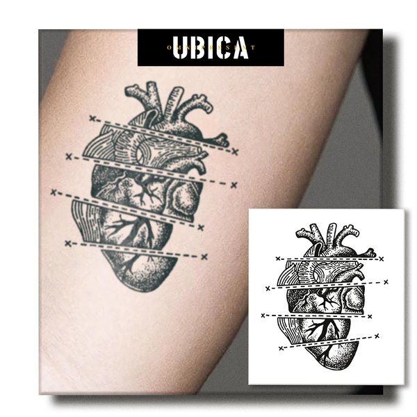UBICA Temporary Tattoos Adult, 2 Sheets Fake Tattoos, Realistic And Long-Lasting Non-Reflective, Waterproof For 1-2 Weeks, Hearts Tattoo 3.3x3.7in