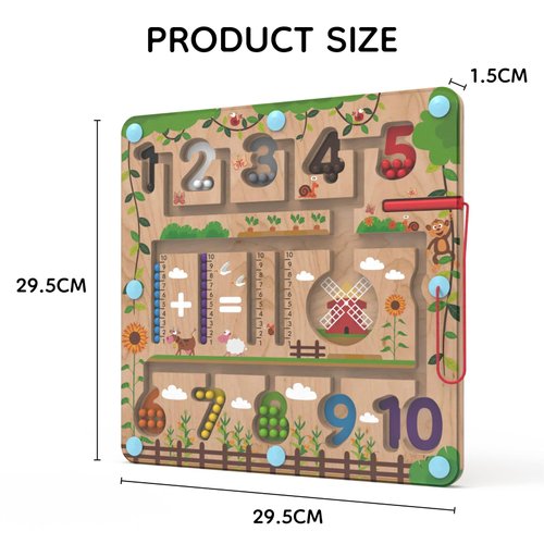 Letoiz Magnetic Color and Number Maze Board, Toddler Montessori Educational Learning Toys for Kids Ages 3-5, Wooden Sensory Fine Motor Skills Toys for Boys and Girls Birthday Christmas (Maths)