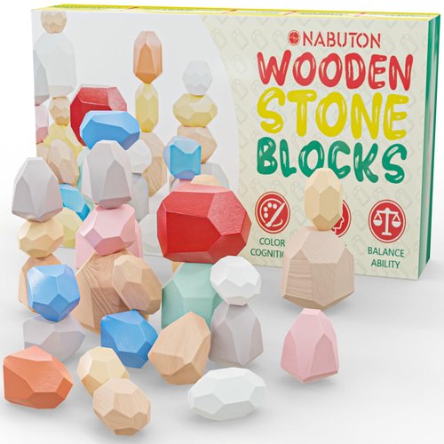 NABUTON Stacking Balancing Wooden Stones Building Blocks Game for Educational, Montessori and Anthroposophy Toys Perfect for Toddler Boys & Girls 36pcs