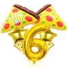 7pcs Pizza Balloons, Pizza Birthday Number Mylar Foil Balloon Pizza Slice Party Supplies Pizzaria Birthday Decorations (6th)