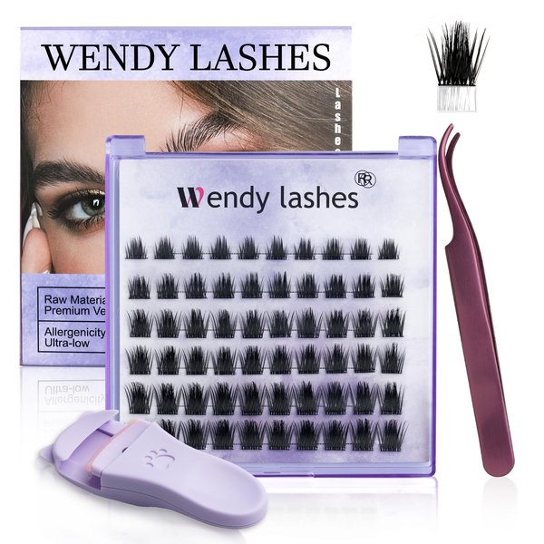 Self Adhesive Eyelashes Lash Clusters Press On Eyelash Clusters Kit Lash Extension Kit Pre-Glued Cluster Lashes DIY Eyelash Extensions No Glue No Remover Lashes Self Application(Wispy,D10-18mm Mixed)