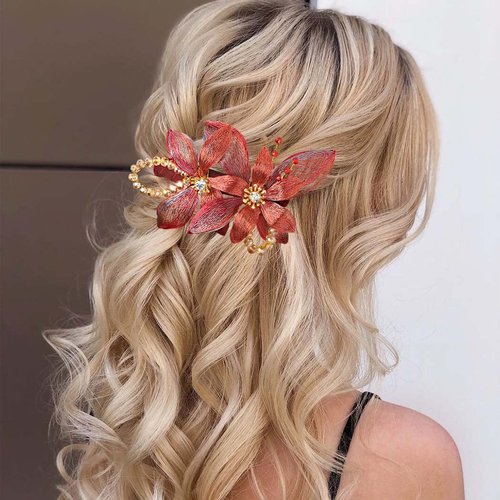 Campsis Rhinestones Hair Clip for Wedding Crystal Bridal Hair Barrettes Flower Hair Clips Accessories Bride Bridesmaids Prom Party Dinner for Women