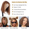 Put On And Go Glueless Wigs Human Hair Pre Cut Ombre 4/27 Highlight Short Bob Wig Human Hair For Women 180 Density 4x4 Closure Straight HD Lace Front Wigs Human Hair Ready To Wear For Beginners 14inch