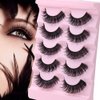 D Curl Russian Strip Lashes, Natural Look Wispy Faux Mink Lashes Reusable Fluffy Natural False Eyelashes Extensions, 5 Pairs
