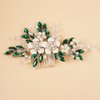 Rumtock Silver Flower Green Crystals Beads Hair Comb for Women Girls Wedding Bridal Hair Piece Hair Styling Jewelry Banquet Prom (Green)