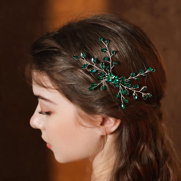 BERYUAN Green Crystal Rhinestone Hair Comb Teardrop Rhinestone Wedding Headpiece Silver Green Crystal Wedding Comb for Women Silver Bridal Headband for Wedding