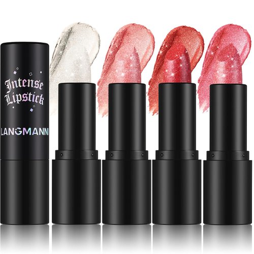 Jolilab Sparkling Lipstick Lip Gloss Long Lasting Waterproof Moisturizer Lip Balm Glitter Shimmer Metallic Lipstick, Diamond Shiny Lipstick for Women Girls,Non-sticky(4, 01+02+03+05)