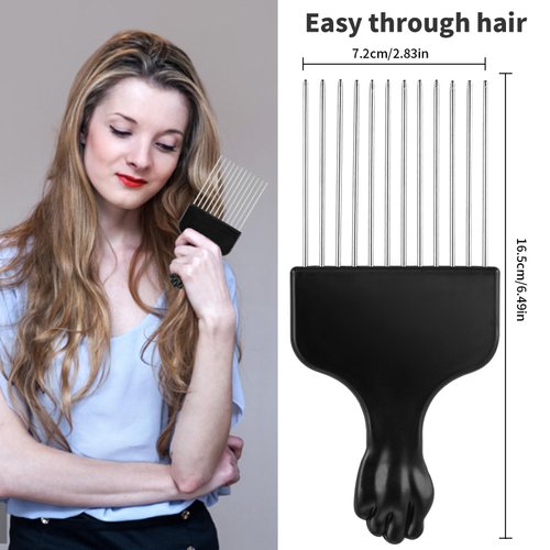 Lusofie 2Pcs Metal Hair Comb Picks for Black Curly Hairstyling - Afro Pick for Men and Women