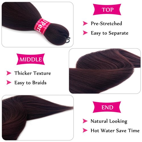 UPerfe Color 33 Brown Braiding Hair Extensions for Braids Kanekalon Chocolate Brown Braiding Hair Pre Stretched Prestretched Braiding Hair Knotless Jumbo Colored Braiding Hair 26 inch 6 Bundles