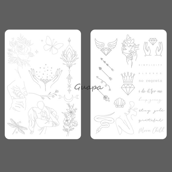 1pc Soft Silicone White Tiny Tattoo Practice Skin Pre-Printed Double Sides Designs Training Pads Tattoo Fake Skin Practice Skin for Tattooing (1pc)