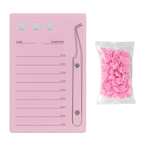 TOCCOOL Lash Extension Kit Auxiliary Tool, Magnetic False Eyelash Tweezers Storage Tray with Scale, Acrylic Extension Eye Lash Pallet Come with 100 Pcs Glue Rings (Pink)