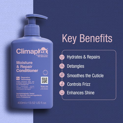 Climaplex Moisture and Repair Conditioner - Soothing, Purifying and Regenerating Properties - Contains Detangling Benefits - Adds Shine and Smooths Scalp - Suitable for All Hair Types - 13.52 oz