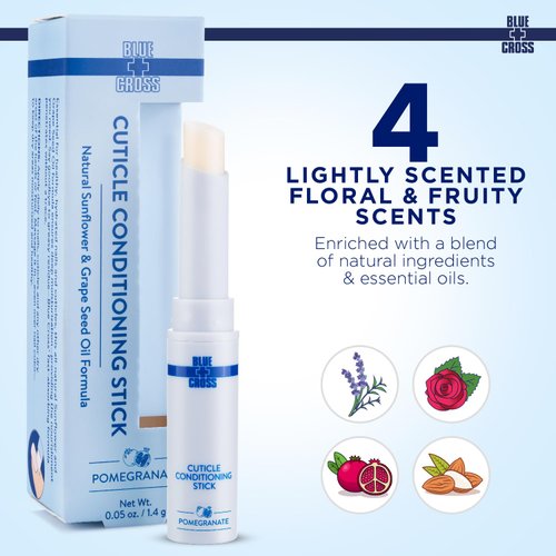 Blue Cross Professional Nail Care Nourishing Scented Cuticle Softener Oil Balm Conditioning Stick, Sunflower & Grape Seed Oil, Supports Dry + Damaged Cuticles, 0.05oz/1.4g, Pomegranate