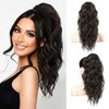 LONAI Ponytail Extension, 18" Wavy Claw Clip Ponytail Extensions ZJ001 Shoulder Length Curly Wavy Claw Clip in Ponytail Hair Extensions Synthetic Fake Pony tails Hairpieces-Black Brown