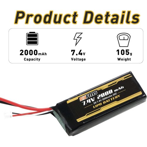 BEEZRC FMS RC Car RC Parts LIPO Battery 2S 7.4V 2000mAh 2C XT30 rc car 1/12 Hummer H1