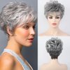 Gray Wig for Women, Elegant Fluffy Gray and White Pixie Cut Wig Natural Appearance Thickened Mixed Curly Hair Wig for Middle-Aged and Older Adults Daily Party Use Great Gift for Mom