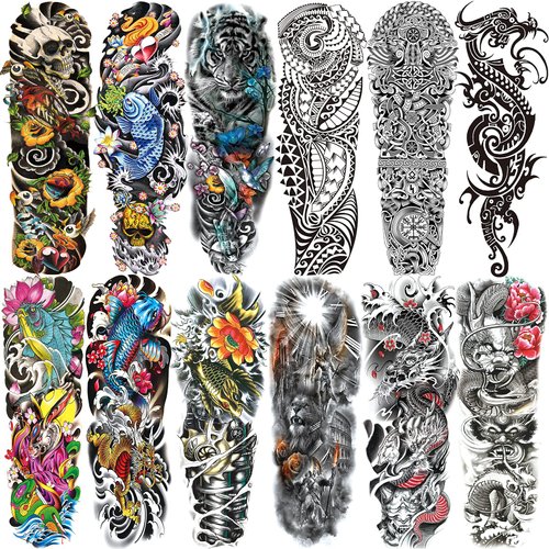 Aresvns Temporary Sleeve Tattoo for Men and Women (L19“xW7”),Waterproof Realistic Fake Tattoos Long lasting，Halloween Full Arm Temporary Tattoos,