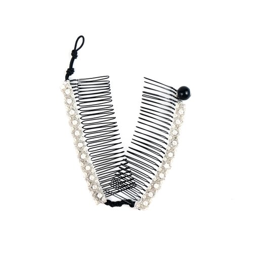 HairZing Stretchy Banana Hair Clip - Sturdy Hold, No Damage, Creases or Pain (Pearl Trim - Medium, Medium)