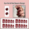 ANDGING Short Red Press on Nails Square Fake Nails with Glue Acrylic Glue on Nails with Designs Full Cover Gel Manicure False Nail for Women Girls Fantasy Stick ons Nails for Wedding LKK68