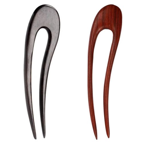CHOISBEING Wooden Hair Forks U Shape Hair Stick for Long Hair Handmade French Hairpin Wood Vintage Two Prong Hair Clip for Women Hair Accessories (2pack moon wooden hair fork)
