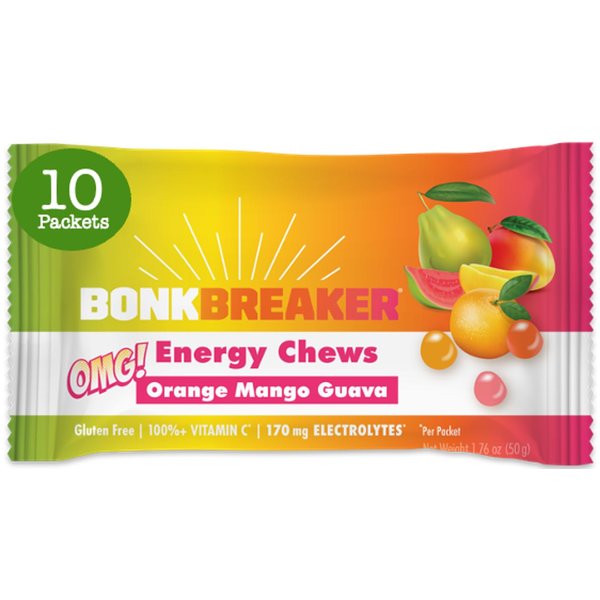 Bonk Breaker Energy Chews with Electrolytes, Orange Mango Guava, Easy to Chew Energy Gummies, 10 Pack