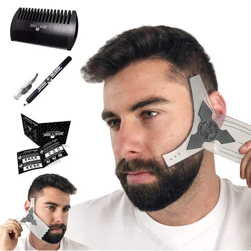 Beard Shaper & Beard Shaping Tool for Men, Beard Lineup Guide Template, Perfect for Styling and Edging, Includes Dual Action Beard Comb & Barber Pencil Liner