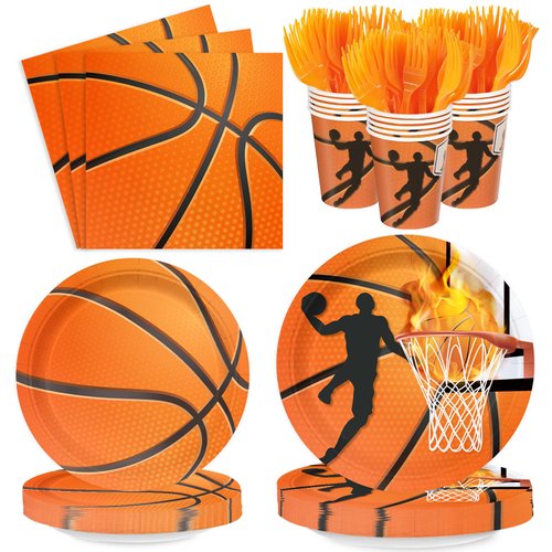 Detanpoly 120pcs Basketball Plates and Napkins Basketball Birthday Party Supplies Paper Cups Sport Tableware Party Supplies for Boy Basketball Theme Birthday Party Serves 24