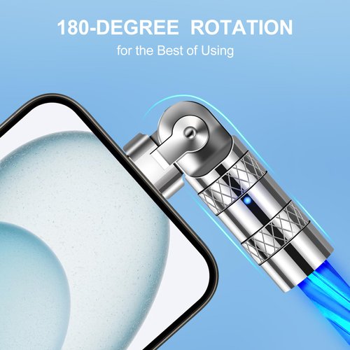 for iPhone Charger Fast Charging Cable LED Light Up Charging Cable Long iPhone USB Charger Cord with 180 Degree Rotating Adapter Data Transfer for iPhone Charging Cable for iPhone 14 Pro Max 13 12 11