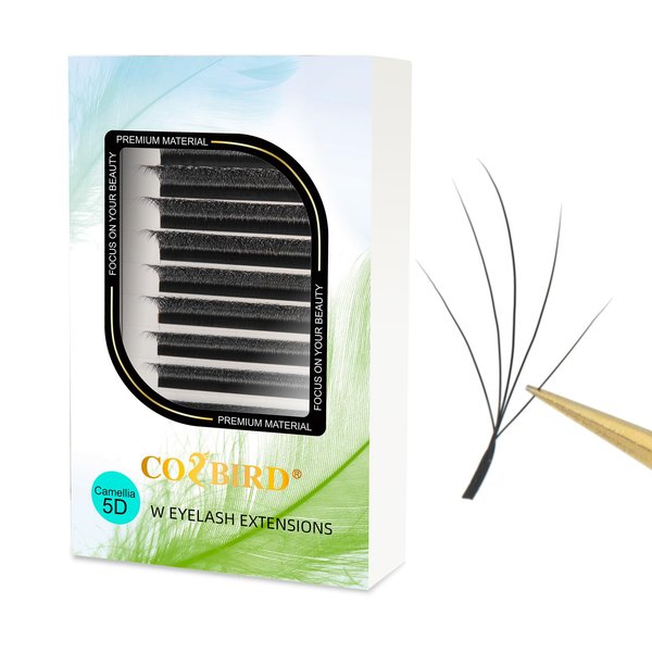 COZBIRD Camellia 5D W Eyelash Extension Tapered Shape Volume Lashes Premade Fan 0.07mm C curl 8-13mm Mix Tray Faux Mink Super Fluffy Easy Fanning 12 Rows
