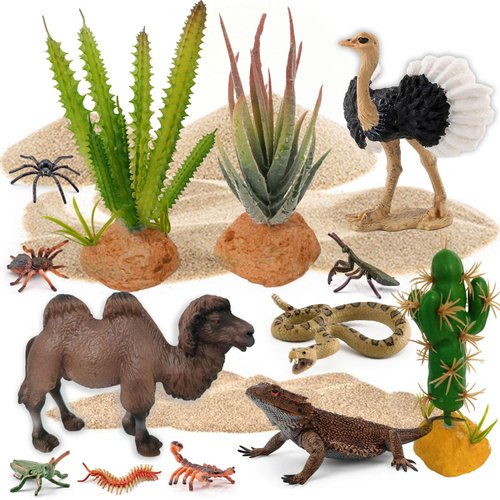 QuarenDen Desert Animals Set, Resin Insects Animals Figures, Model Trees Kit with Cactuses Figurines for Desktop Decoration, Kids School Projects Party Favors Birthday Presents