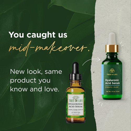 NEW LOOK | Tree of Life Hyaluronic Acid Hydrating Set for Face, Serum (1 Oz), Moisturizer Cream (1.7 Oz), Vitamin C Eye Gel, (0.5 Oz), Facial Tightening Lift, Clean Dermatologist-Tested Skin care