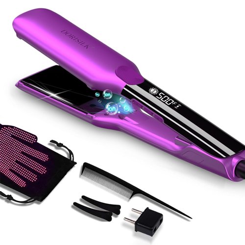 DORISILK 500 Degree High Temp Professional Hair Straightenr ， Ceramic Wide Flat Iron ，2 in 1 Hair Straightener and Curler，Plasma Flat Iron Hair Straightener Get Frizz-Free and Shiny (Purple)