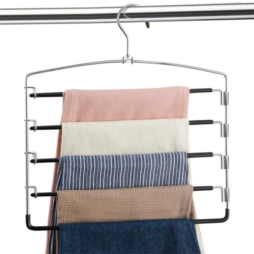 FeeraHozer Pants Hangers Non Slip 3 Pack Space Saving Hangers Multi-Layer Swing Arm Pants Hanger Stainless Steel Space Saver Hangers Closet Storage Organizer for Jeans Trouser Slack Clothes (Black)