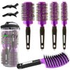Aozzy 5pcs Blow-Drying Round Hair Brush Set - Ceramic, Boar Bristle Brush for Women - Thermal Barrel Brush Set, Styling & Roller Brush for Shiny, Smooth and Bouncy Hair