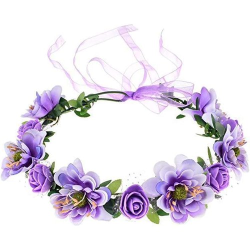 Sluswallow Purple Flower Headband Rose Handmade Flowers Floral Garland Hair Band Crown Tiara Decoration Adjustable Headdress Hair Accessories, Hair Clips, Clips and Barrettes