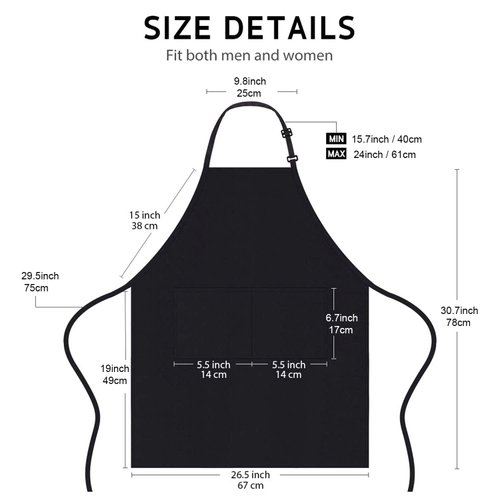 4 Packs Chef Apron, Black Waterproof Apron, Adjustable Apron with 2 Pockets for Men Women, Professional Apron for Kitchen Cooking Gardening Painting Baking Restaurant (Black)