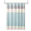 Madison Park Amherst Bathroom Shower Curtain Faux Silk Pieced Striped Modern Microfiber Bath Curtains, 72x72 Inches, Aqua