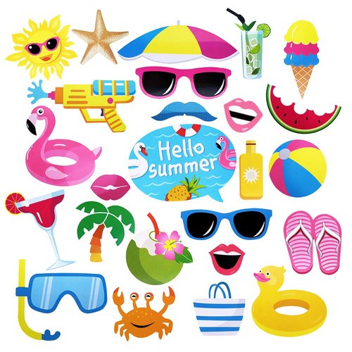 Pool Photo Booth Props Beach Pool Party Favors Summer Party Photo Props for Baby Shower, Birthday...