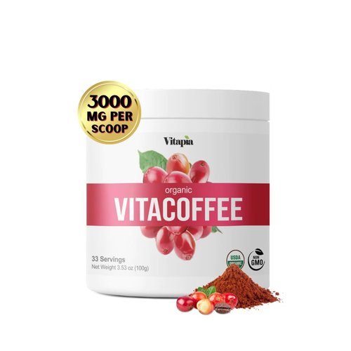 Vitapia Vitacoffee Organic Coffee Fruit Extract for Energy, Antioxidant, Metabolism, Brain, Skin Health Support - 100g Powder Supplement & 33 Day Supply - Non-GMO, Gluten-Free, Vegan-Friendly